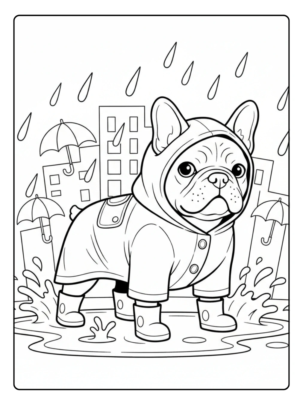 French Bulldog Coloring Pages in Raincoat