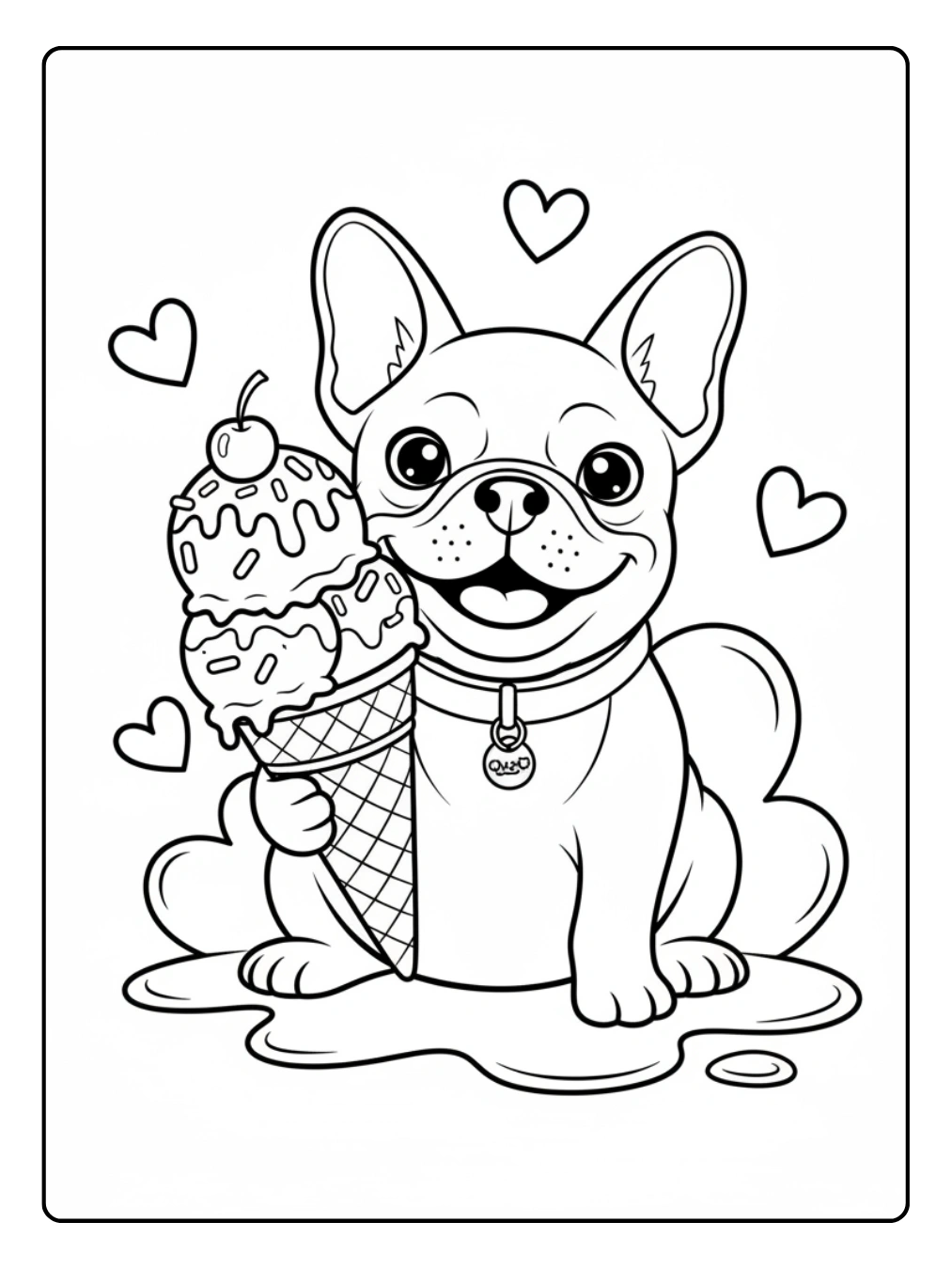 French Bulldog Coloring Pages with Ice Cream