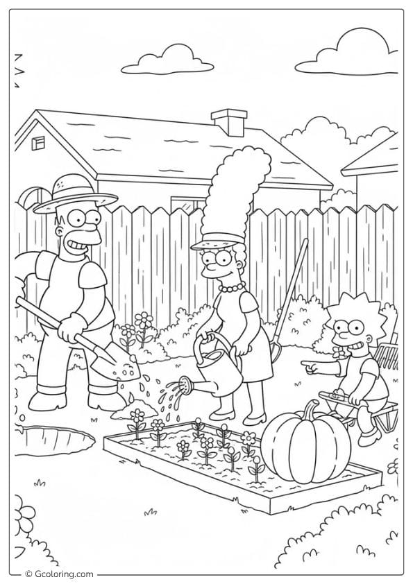 Garden Scene coloring pages the simpsons