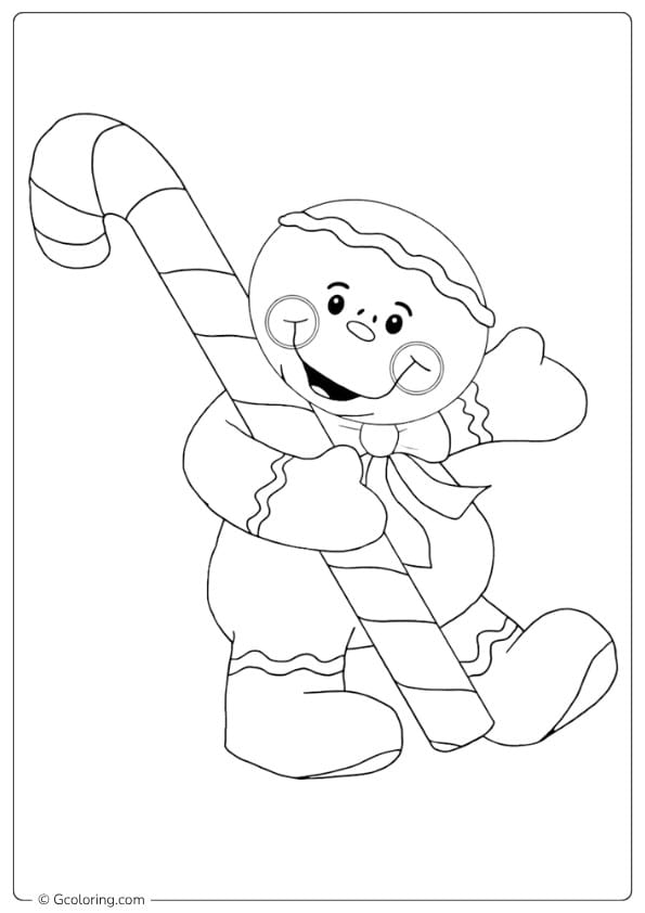 Gingerbread Man Holding Candy Cane Outline coloring pages candy canes