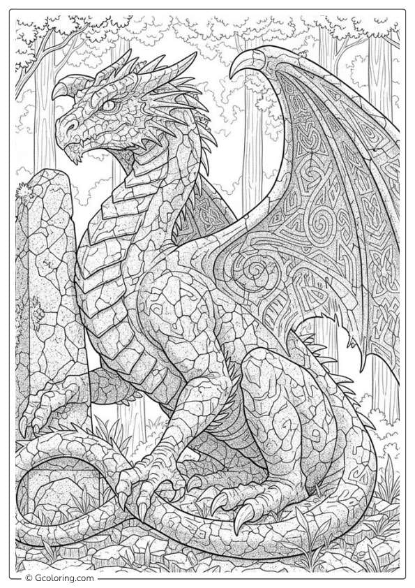 Guardian Dragon Statue – dragon coloring pages for adults