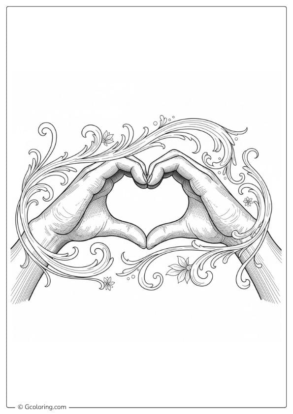 Hands Forming Heart – love coloring pages for adults