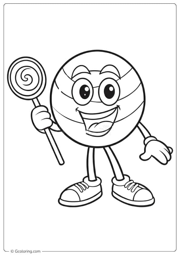 Happy Candy Character with Lollipop Outline lollipop coloring page