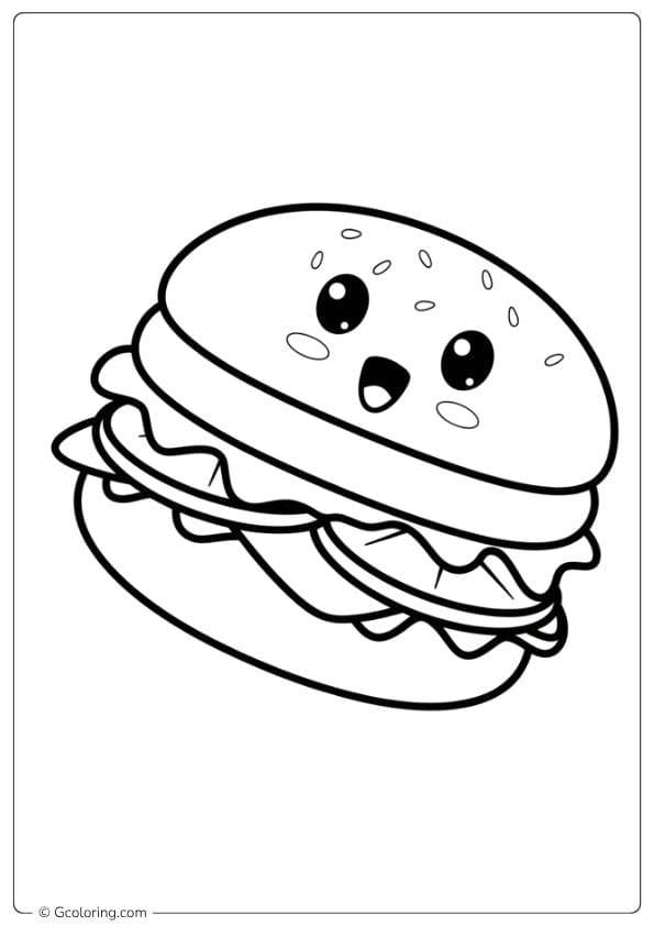 Happy Cartoon Burger Outline burger coloring pages