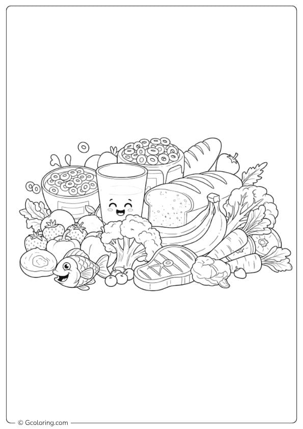 Happy Fast Food and Drink Outline food coloring pages