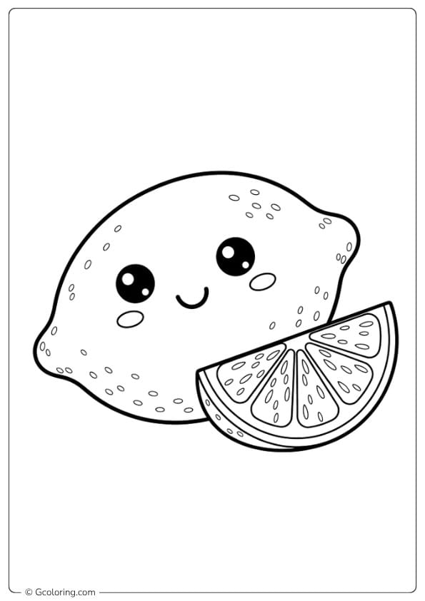 Happy Kawaii Lemon with Slice Outline lemon coloring page