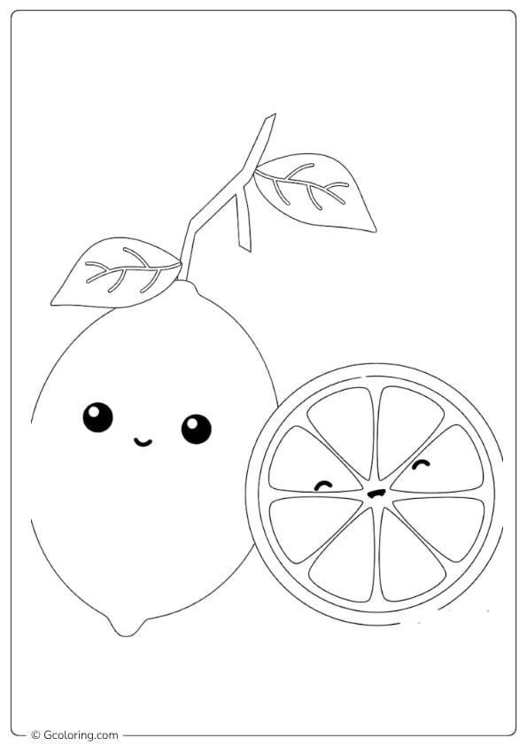 Happy Lemon and Slice Outline lemon coloring page