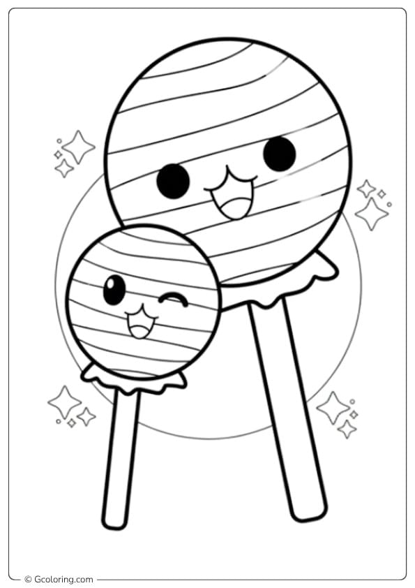 Happy Lollipop Friends Outline lollipop coloring page