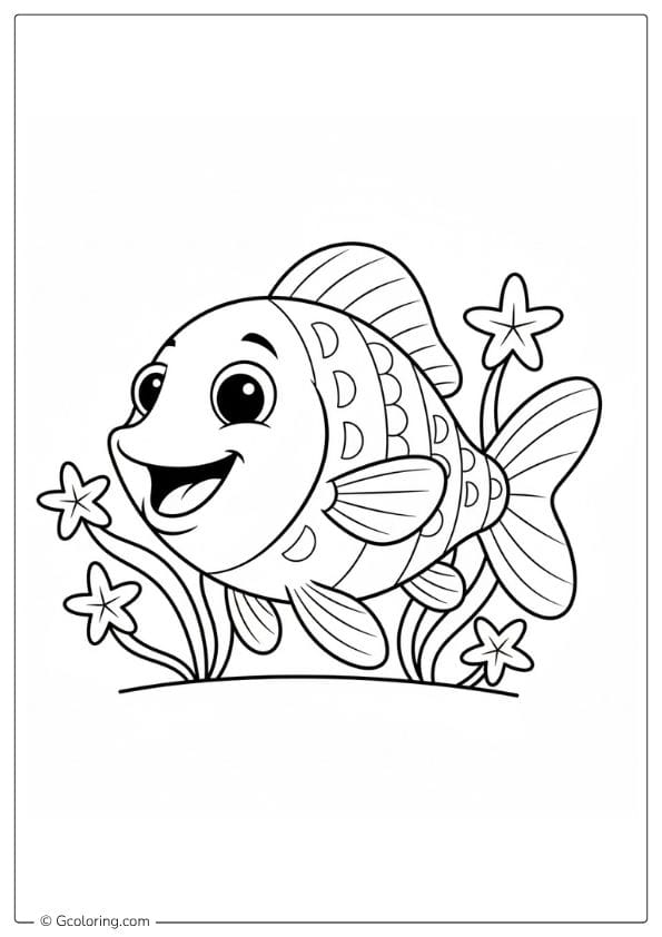 Happy Rainbow Fish Coloring Page