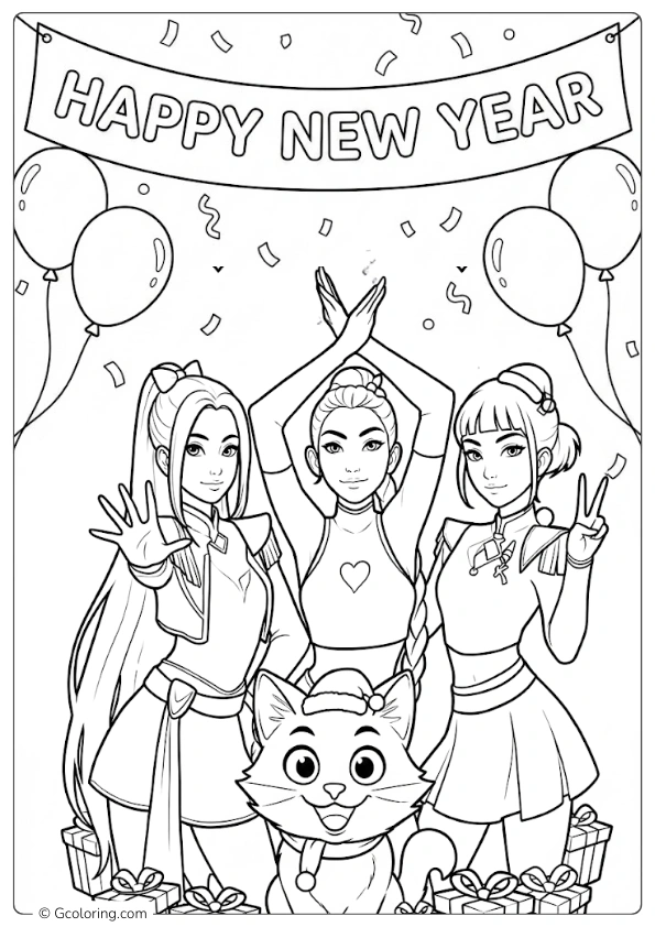 KPOP Demon Hunters Happy new year 2026 Coloring Pages