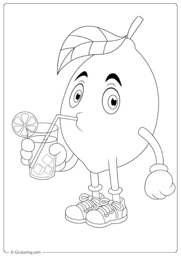 Lemon Character Drinking Lemonade Outline lemon coloring page
