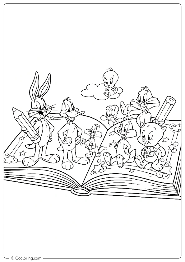 Looney Tunes characters inside a giant coloring book Coloring Pages