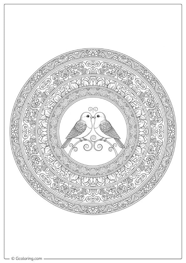 Love Birds Mandala – love coloring pages for adults