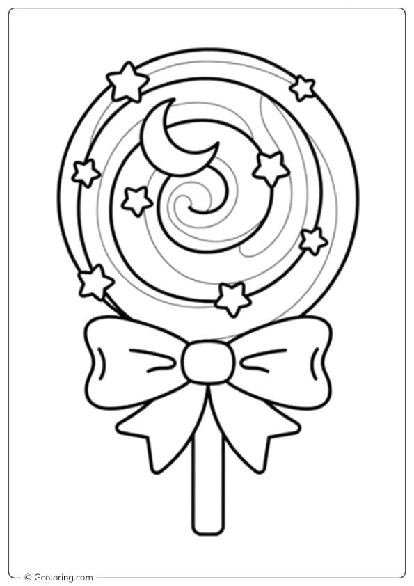 Magical Star and Moon Lollipop Outline lollipop coloring page