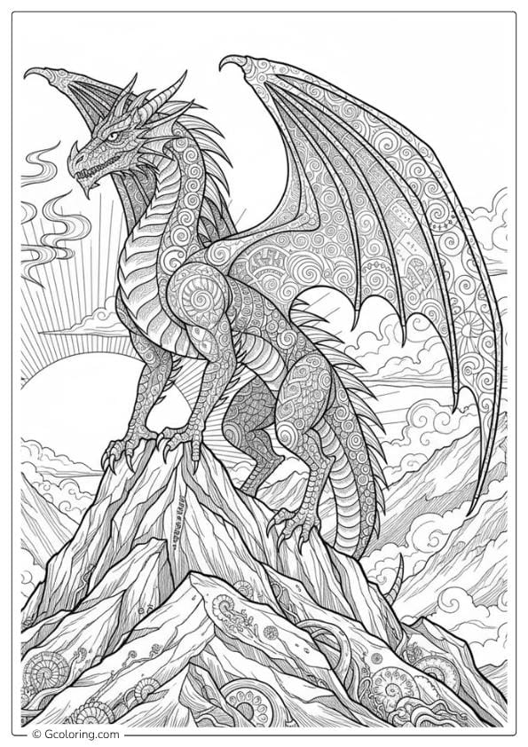 Majestic Dragon Peak – dragon coloring pages for adults