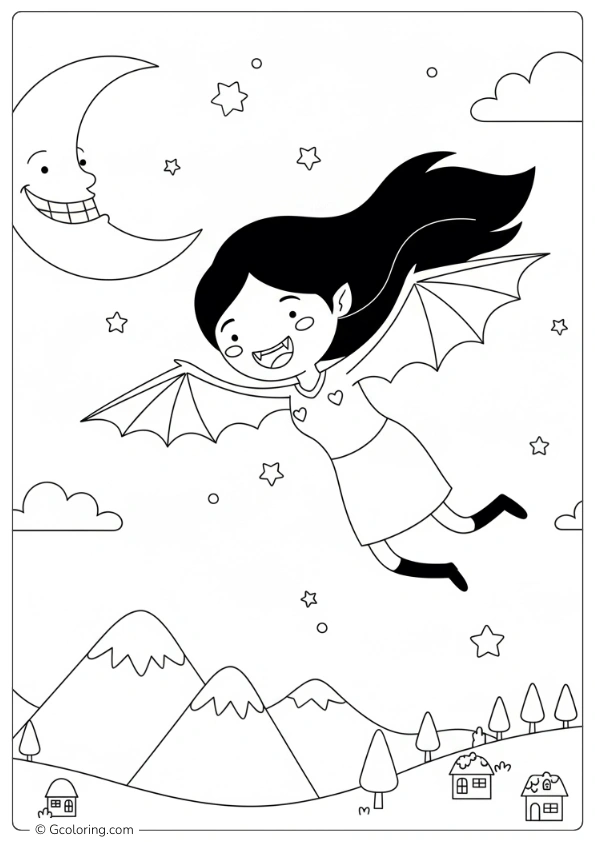 Marceline flying in the night sky