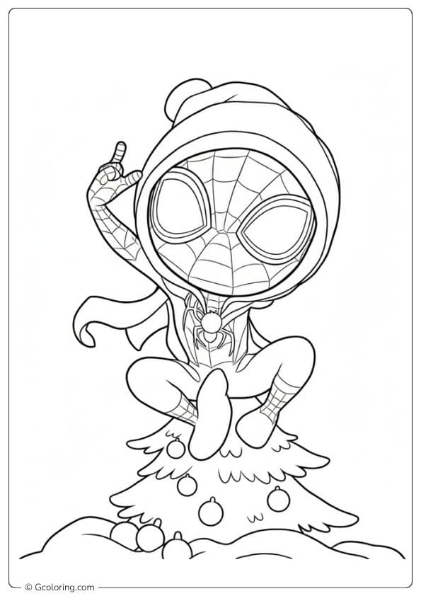 Miles Morales Spiderman Christmas Tree Coloring Pages Outline