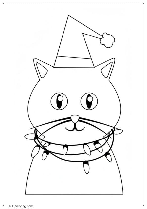 Minimalist Cat with Ribbon Christmas Coloring Page