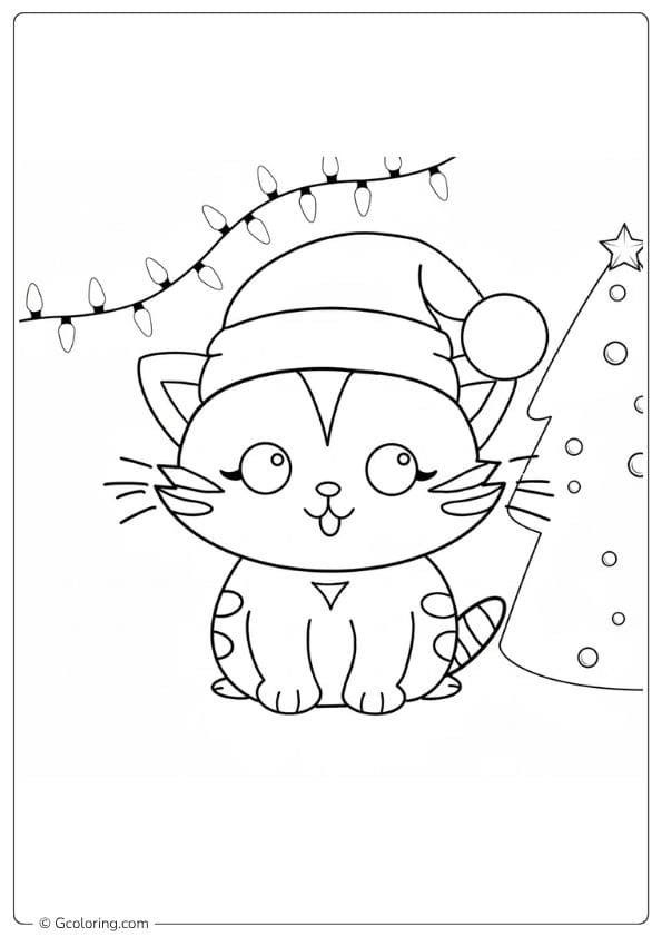 Minimalist Christmas Cat Coloring Page Outline