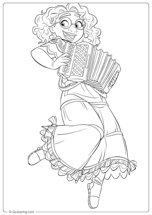 Mirabel Playing Accordion Outline encanto coloring pages