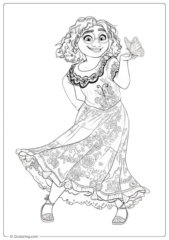 Mirabel with Butterfly Outline encanto coloring pages
