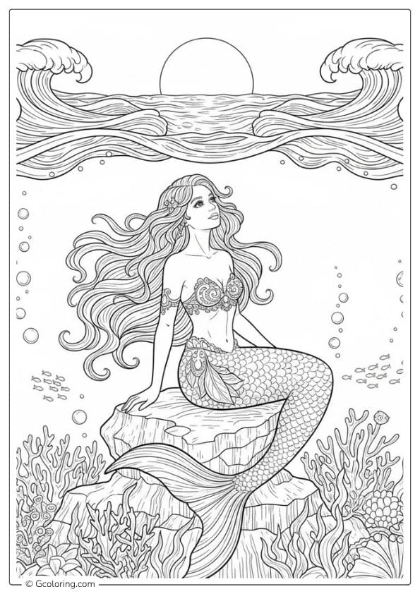 Moonlit Adult Mermaid Coloring Pages