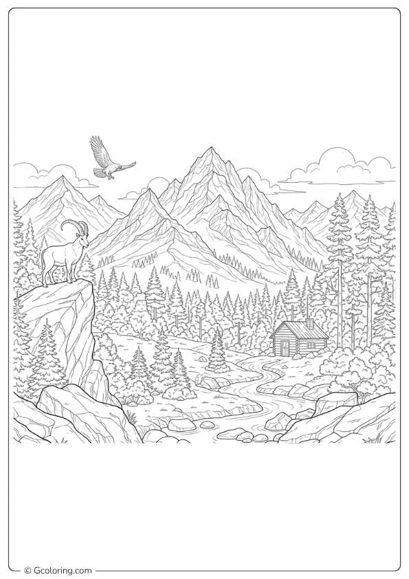 Mountain nature coloring pages