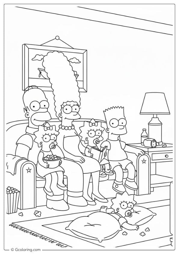 Movie Night coloring pages the simpsons