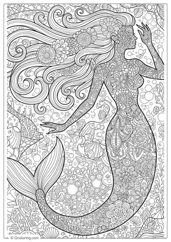 Mystic Adult Mermaid Coloring Pages