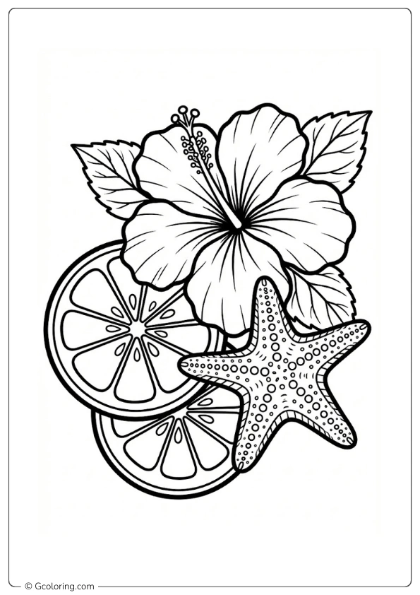 Orange with Hibiscus Flower Coloring Pages