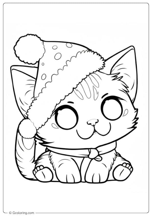 Outline Art Christmas Cat Coloring Page