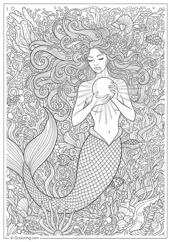 Pearl Guardian Adult Mermaid Coloring Pages