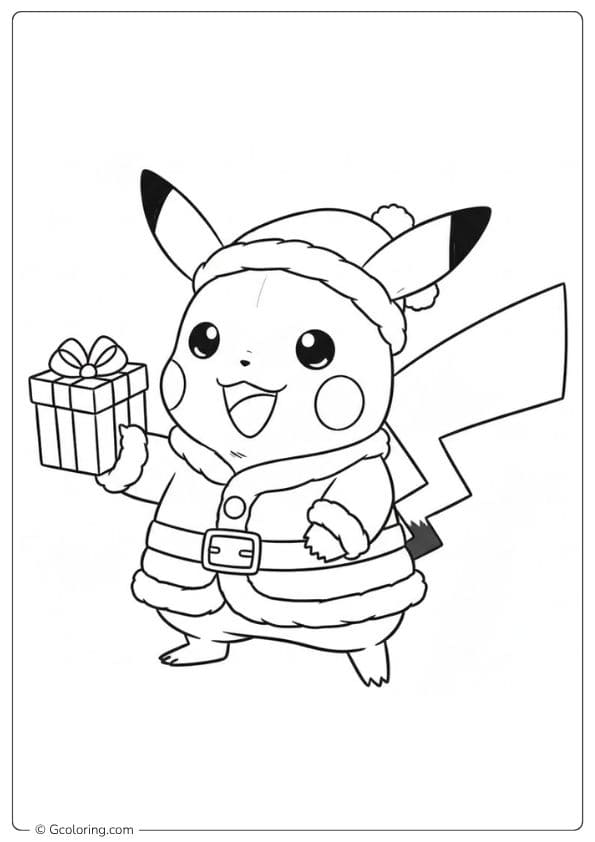 Pikachu Santa Costume with Gifts Coloring Pages Outline