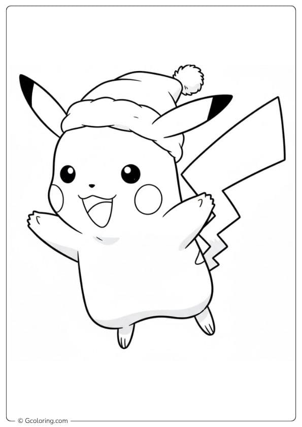 Pikachu with Christmas Hat Pokemon Coloring Pages