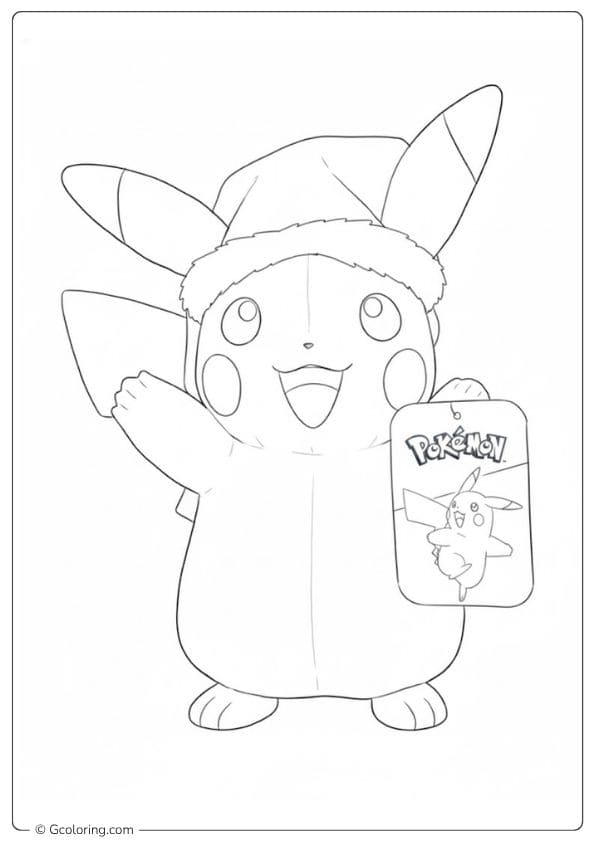 Pikachu with Christmas Tree and Candy Canes Simple Outline for Pokemon Christmas Coloring Pages