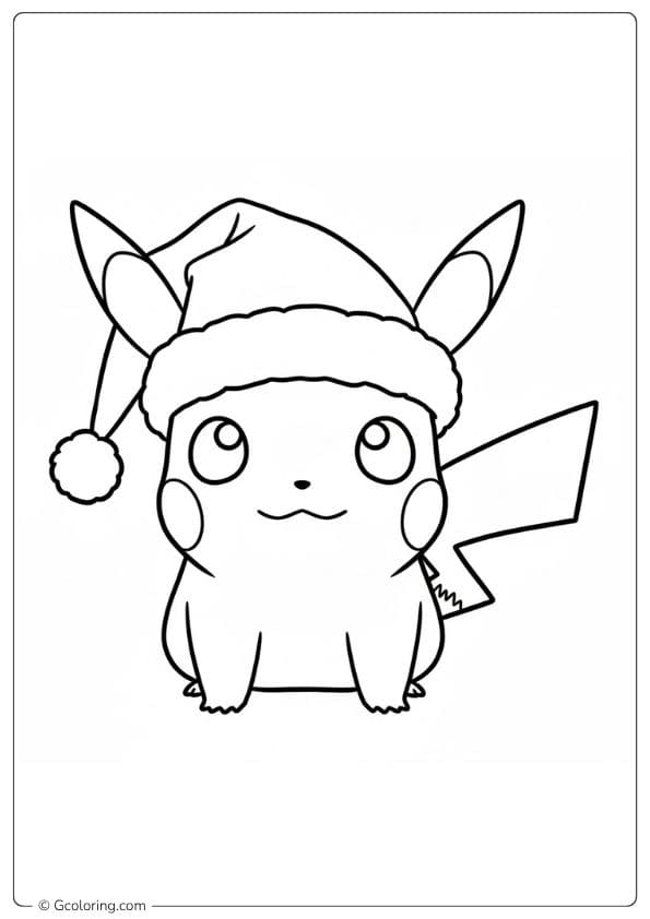 Pikachu with Santa Hat Pokemon Christmas Coloring Pages