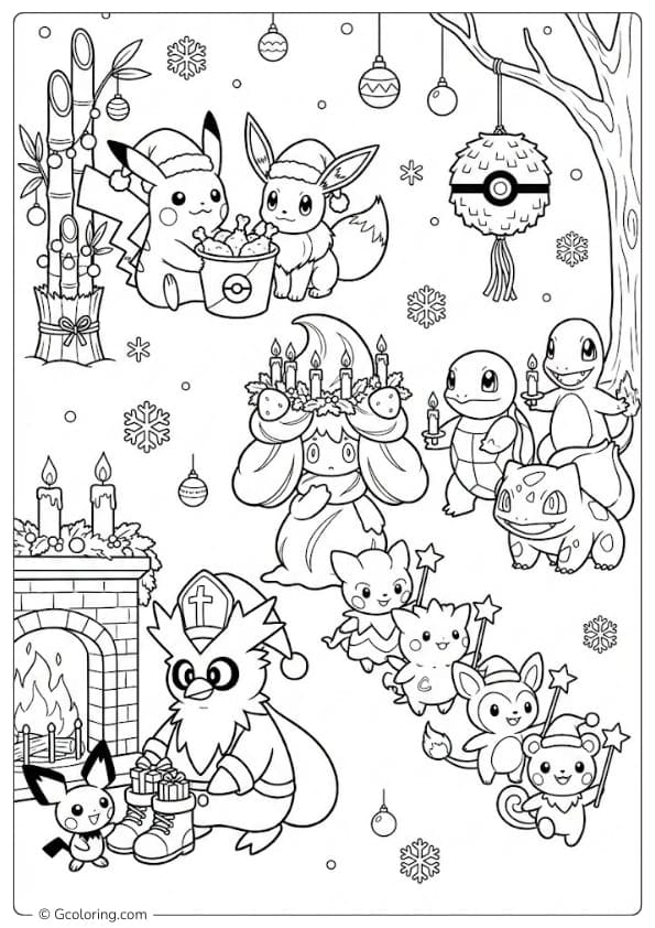 Pokémon Celebrating Different Christmas Traditions Worldwide Coloring Pages
