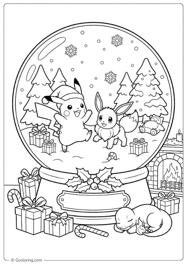 Pokémon Inside a Christmas Snow Globe Coloring Pages