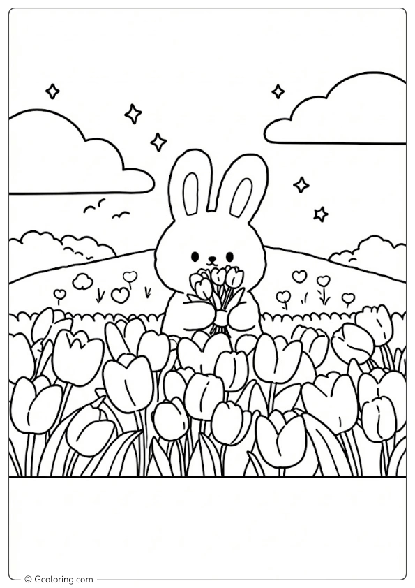 Rabbit with Tulip Coloring Pages
