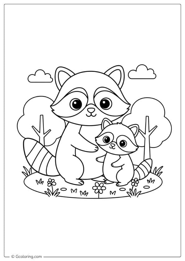 Raccoon Family Coloring Page