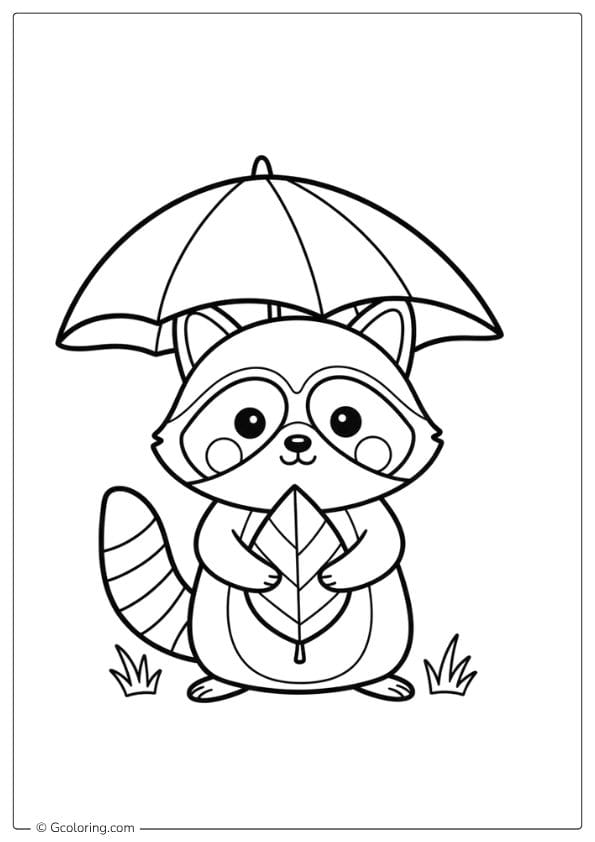Raccoon Holding Leaf Coloring Page