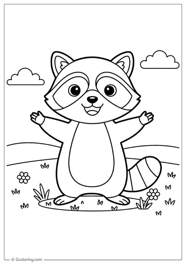 Raccoon in a Meadow Coloring Page