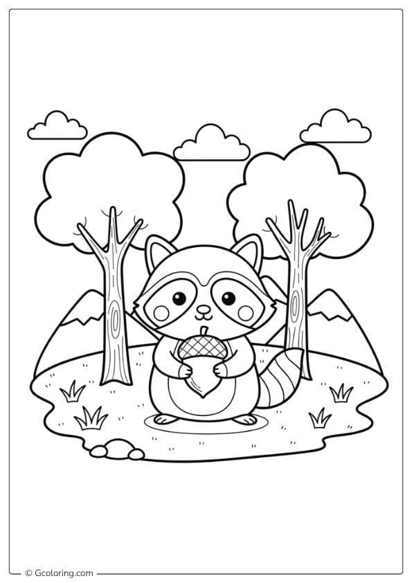 Raccoon in the Woods Coloring Page