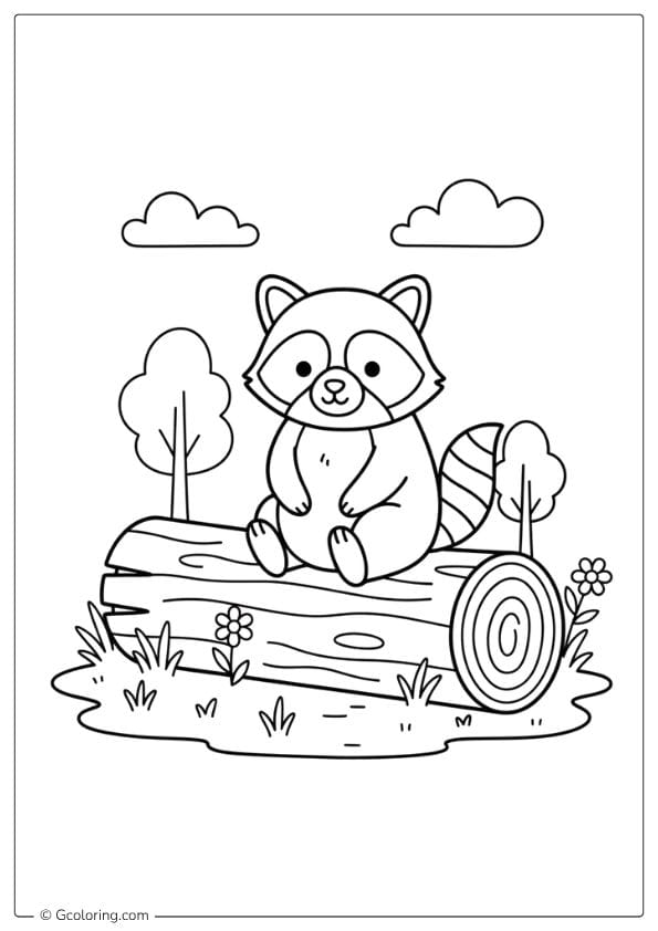 Raccoon on a Log Coloring Page