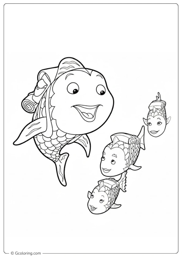 Rainbow Fish Coloring Page and friends