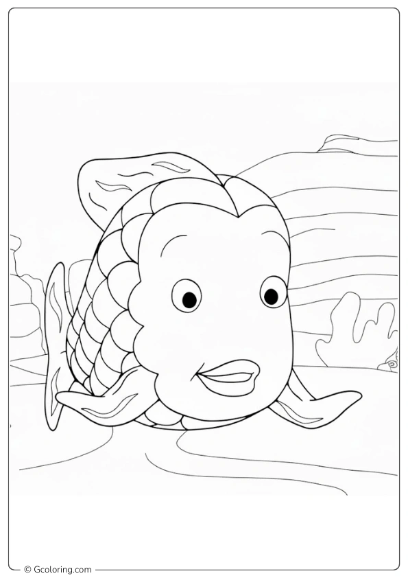 Rainbow Fish Coloring Page (silly face)