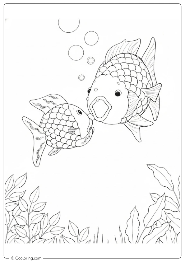 Rainbow Fish Coloring Page, big and small