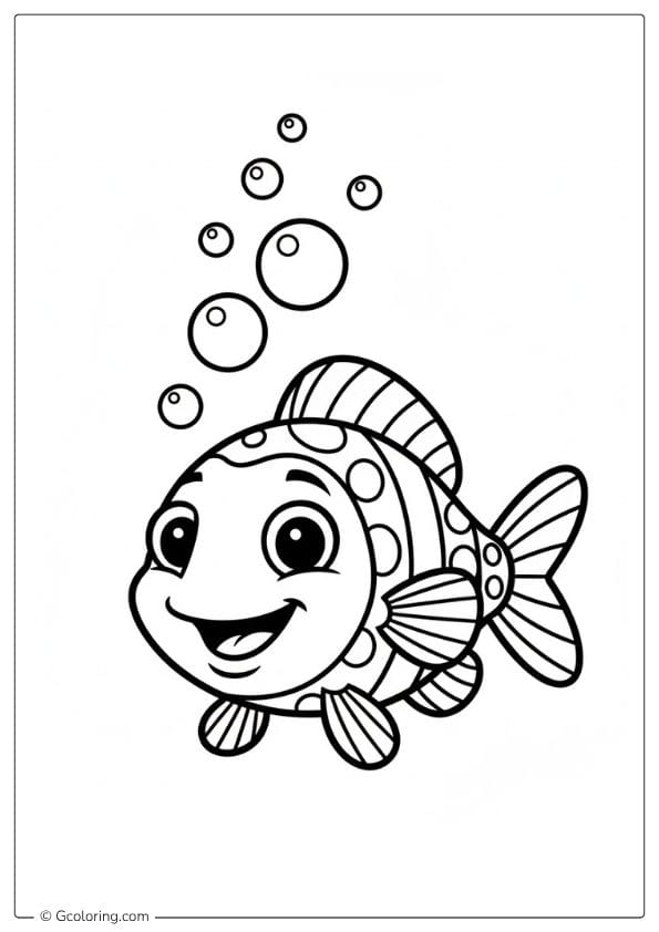 Rainbow Fish Coloring Page with Bubbles