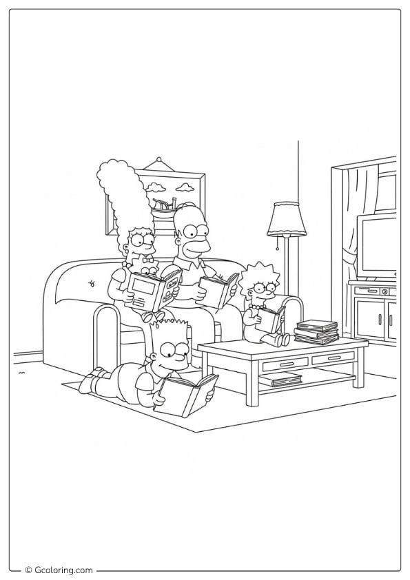 Reading Time coloring pages the simpsons