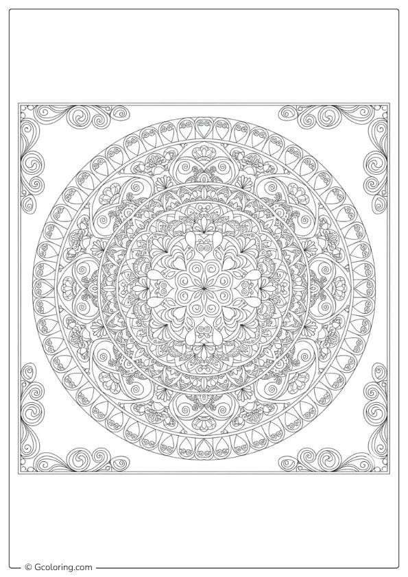 Romantic Heart Mandala – love coloring pages for adults